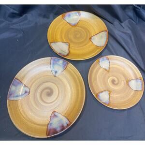 VINTAGE SANGO SPLASH PATTERN 4951 BROWN DRIP STONEWARE dinner & Luncheon Plates